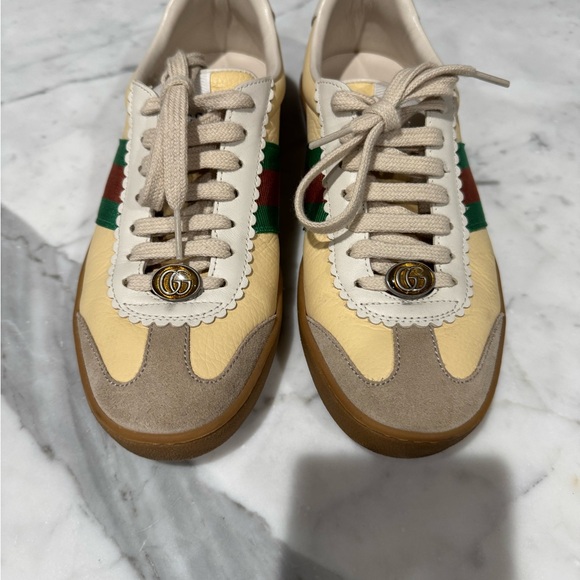 Authentic Women’s Gucci G74 Web Low Sneakers in Oatmeal - Picture 9 of 16